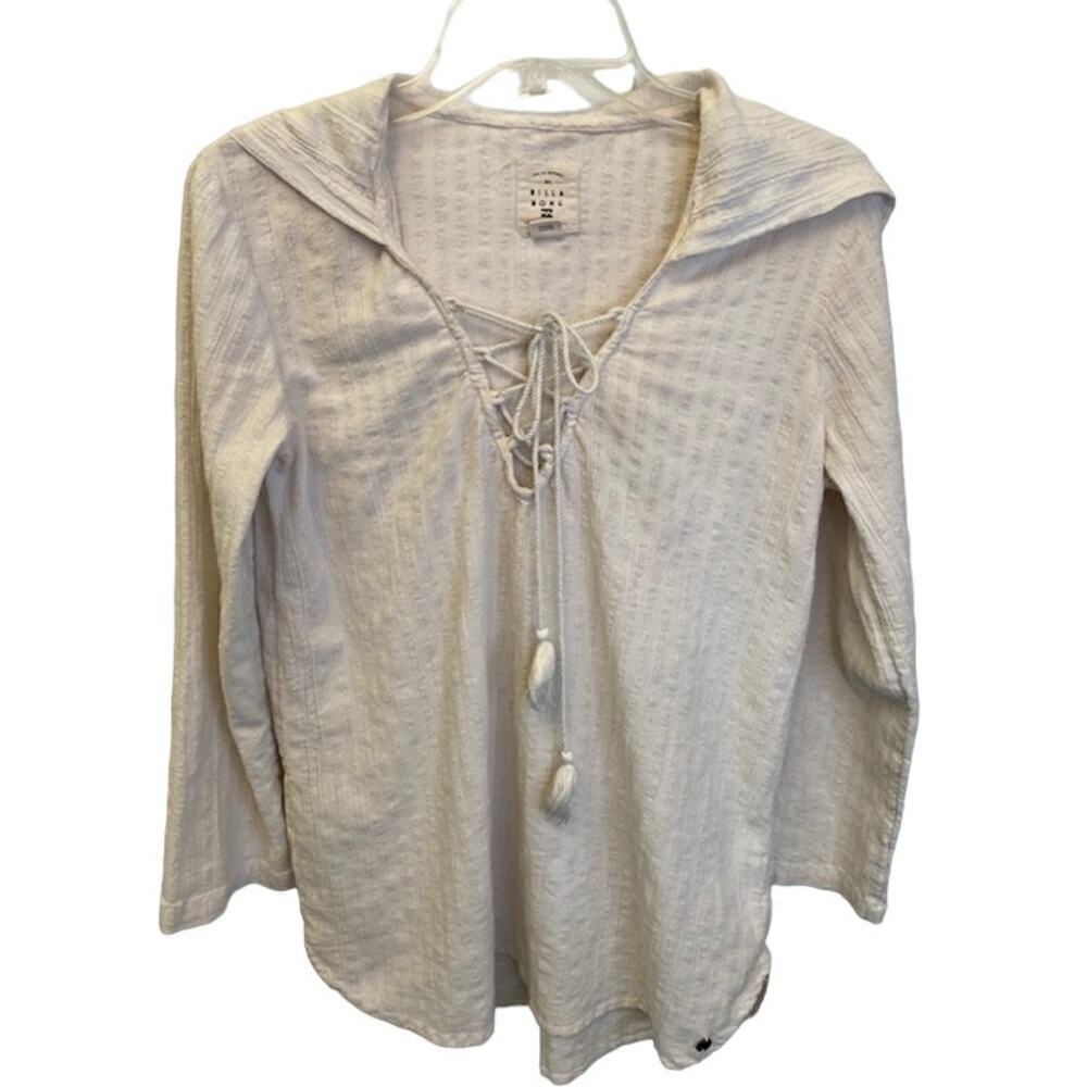 Billabong Top Women's Small Hooded Long‎ Sleeve Lace Up Boho Shirt